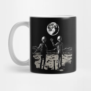 Grey Alien Moon Brother Vintage Aesthetic Illustration Mug